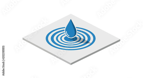 Blue water drop on white square.