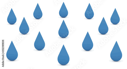 Tablou pe pânză Blue raindrops on a white background.