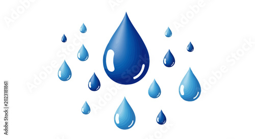 Foto Collection of various blue water droplets.