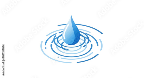 A single blue water drop creating ripples.
