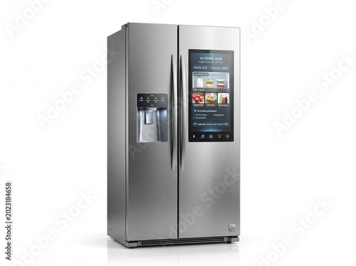 Futuristic AI Smart Refrigerator on White Background
