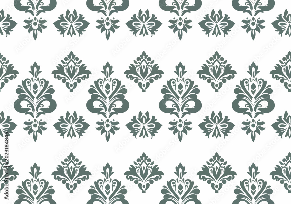 Obraz premium Decorative European damask vector pattern with elegant seamless floral wallpaper texture