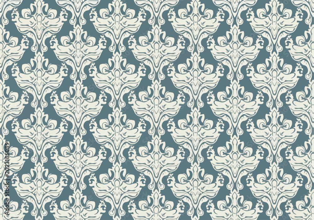 Obraz premium Decorative floral damask seamless vector wallpaper inspired by royal European interiors