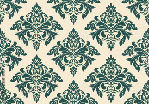 Luxury Victorian damask vector background featuring timeless ornamental floral seamless repeat pattern