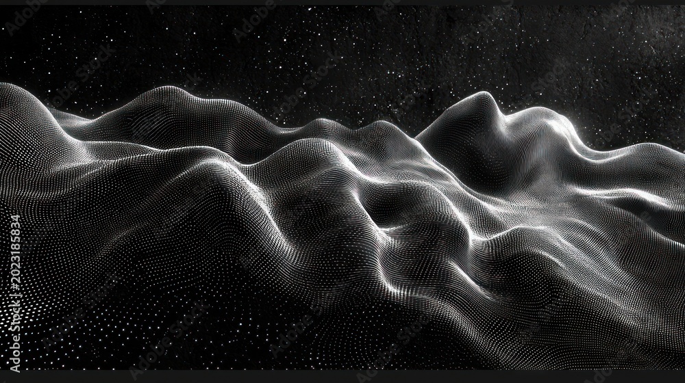 Obraz premium Abstract grayscale landscape of digital mountains in space. Possible use Background for technology, science, or astronomy presentations