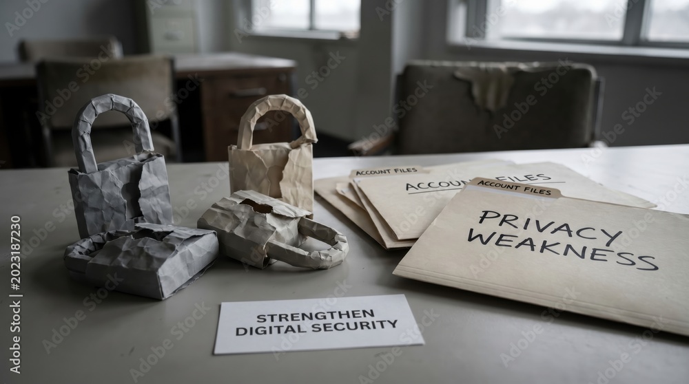 Fototapeta premium Paper Padlocks and Documents Promote Scam Awareness