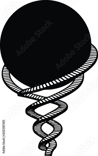 Conceptual Silhouette of a Sphere Balancing on a Double Helix Spiral Track Vector Illustration