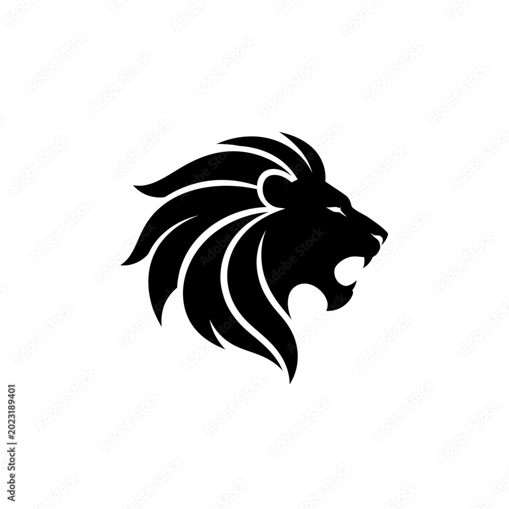 Obraz premium Roaring lion head silhouette logo on white background