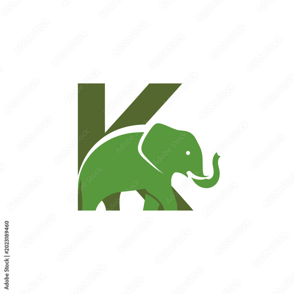Fototapeta premium Green elephant icon integrated with letter K logo design