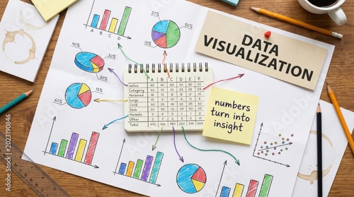 Data visualization charts and analysis on paper
