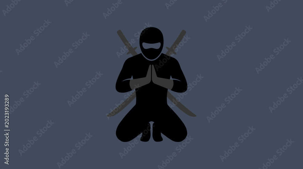 Fototapeta premium ninja silhouette with crossed swords.