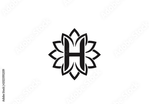 Minimalist letter H monogram logo with floral geometric design