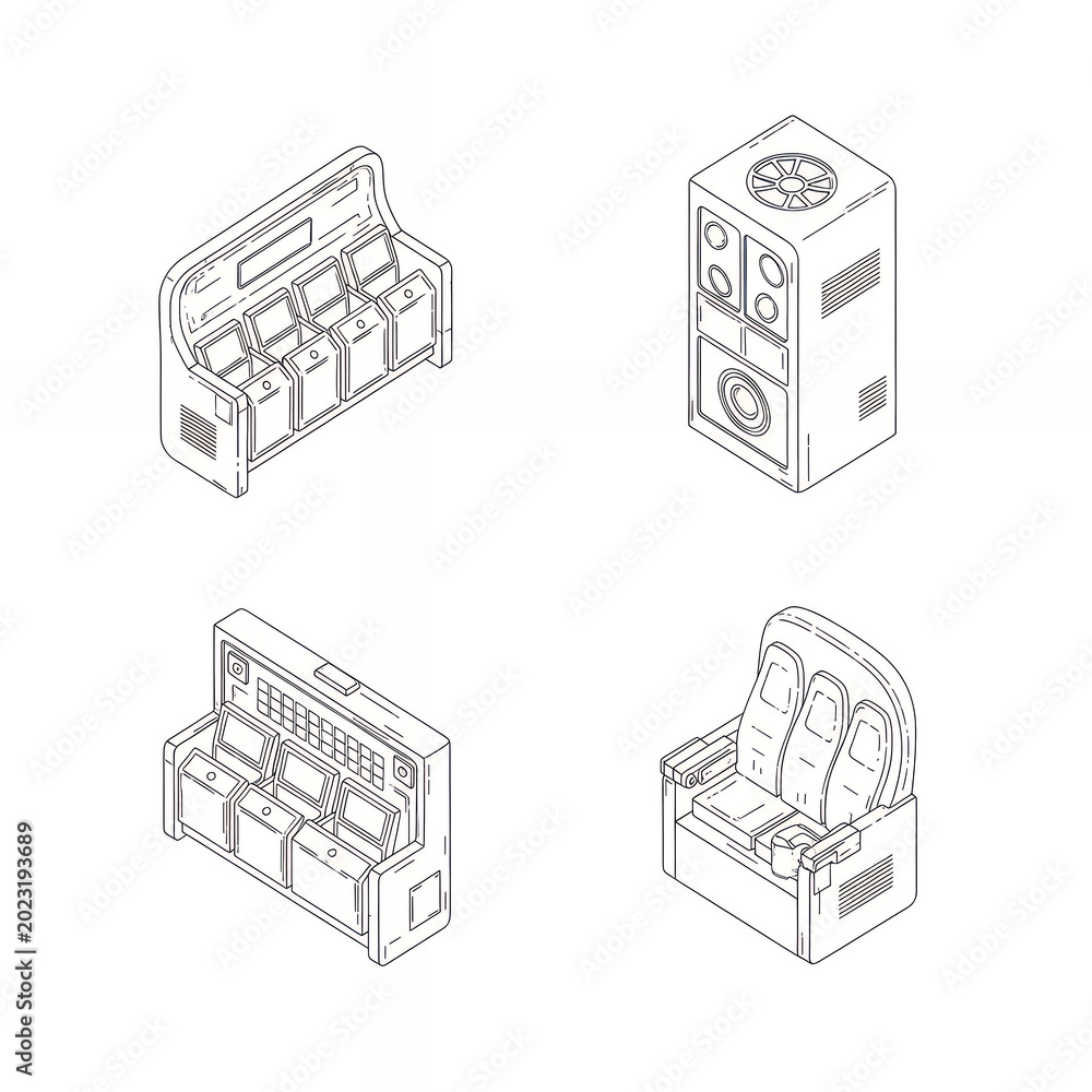 Naklejka premium Industrial machine components and equipment illustrations