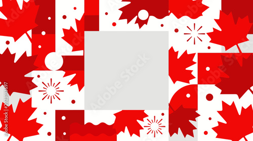 Tableau sur toile Canada Day Background with Red Maple Leaves and Geometric Pattern, Template with