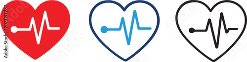 Foto Heartbeat pulse line vector icon set with linear outline and flat solid red colo