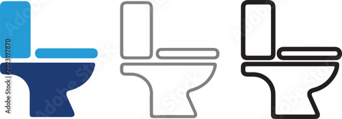 Bild auf Leinwand Set of toilet bowl commode vector icons with flat solid and line art designs on