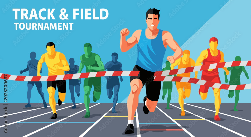 Fototapeta premium Track and Field Tournament Sprinting Race Finish Line Illustration