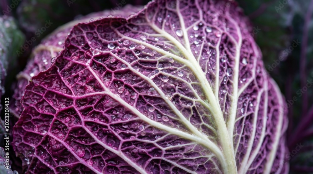Obraz premium Purple Cabbage Leaf Macro Texture Background