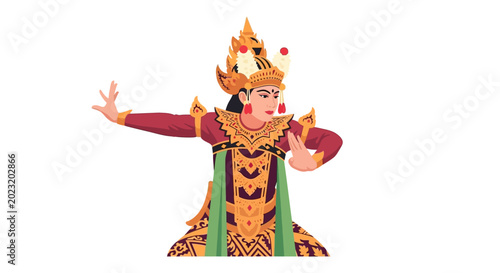 Fotografie Balinese Dancer in Traditional Costume Illustration