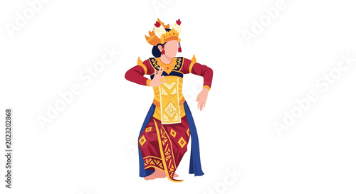 Cuadro en lienzo Balinese Dancer in Traditional Costume Illustration