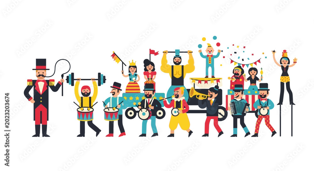 Foto Circus Parade Characters Flat Illustration