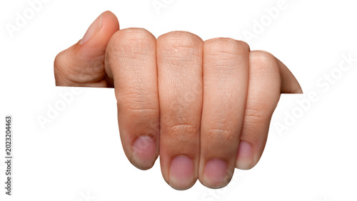 Fotografie Close Up of Fingers Gripping or Holding an Edge on Black Background