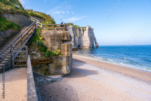 Billede på lærred Étretat Cliffs with Aiguille and Porte d Aval Natural Arch Normandy France