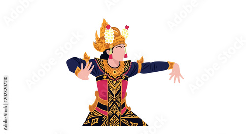 Schilderij op canvas Traditional Balinese Dancer Illustration in Elaborate Costume
