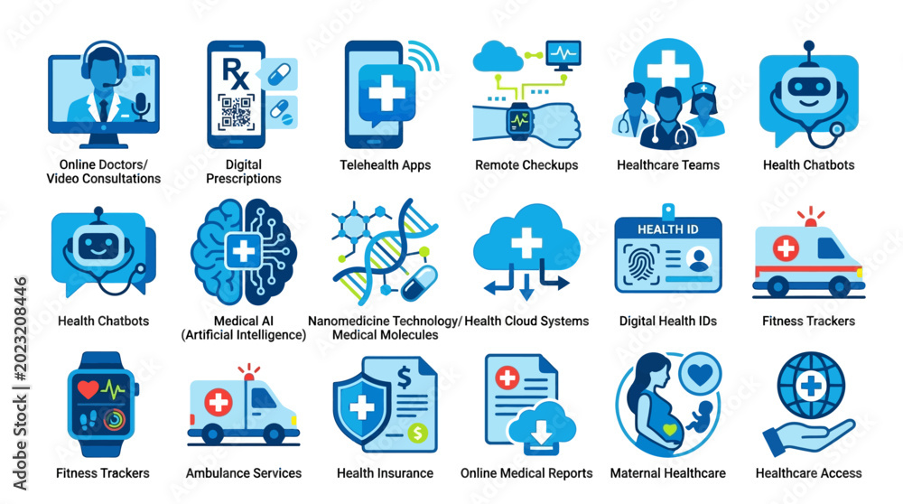 Fototapeta premium Futuristic healthcare technology icons set