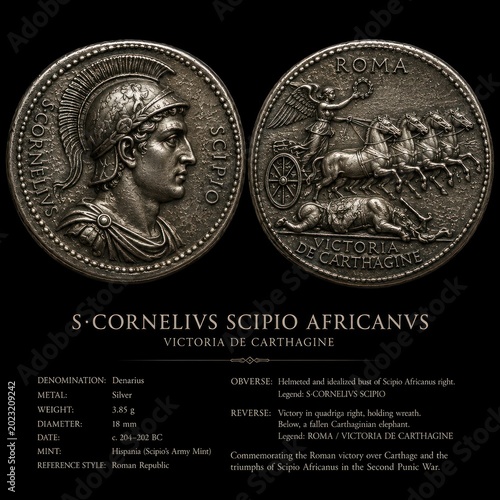 Scipio Africanus silver denarius celebrating Roman victory over Carthage