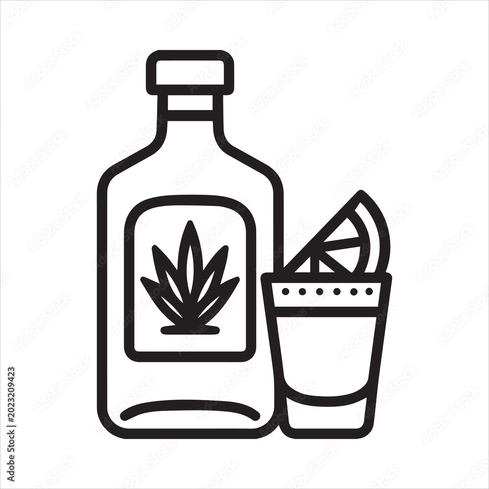Ταπετσαρία Tequila bottle with shot glass outline icon vector.