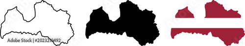Φωτογραφία Latvia map outline, silhouette and flag map isolated on white background