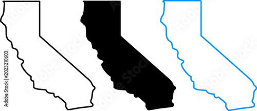 Photos Set of california state map icons, outline and silhouette style