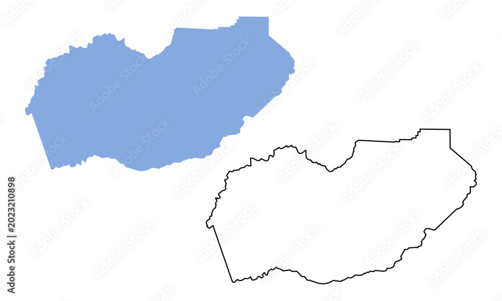 Obraz premium Map of El Dorado County (California, USA) on white background. Map in different styles of outline and blue silhouette