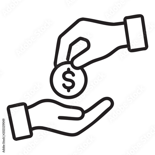 Hand giving a coin with a dollar sign