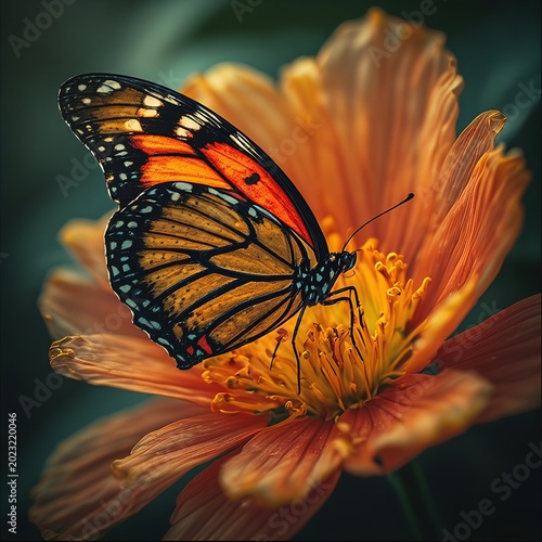 Monarch Butterfly Pollinating a Vibrant Orange Flower