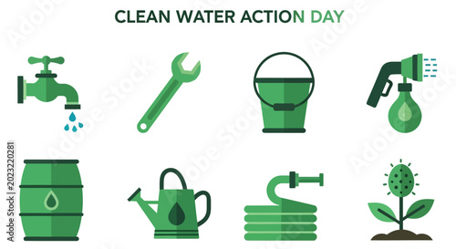 Obraz na płótnie An infographic titled Clean Water Action Day featuring eight flat green icons re