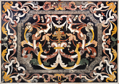 CREMA, ITALY - MARCH 20, 2026: The stone baroque floral relief - "pietra dura...