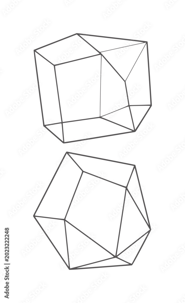 Fotografie Two wireframe geometric polyhedra shapes white abstract polyhedron