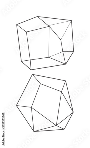 Fotografie Two wireframe geometric polyhedra shapes white abstract polyhedron