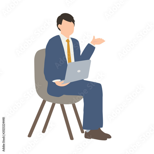 Quadro em tela ノートパソコンを使って説明する男性のイラスト