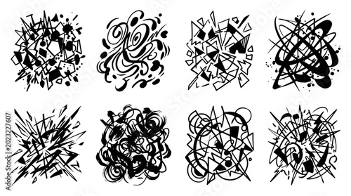 Abstract Black Ink Splatter and Geometric Doodles Collection