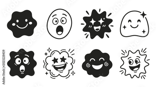 Fotografia Cute Cartoon Emoticons Set: Happy, Surprised, Sparkling Faces - Vector Icons