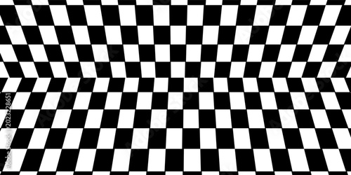 Abstract red and white checkerboard pattern with distorted jagged circular cutouts creating a surreal geometric grid effect, suitable for modern backgrounds and creative designs.