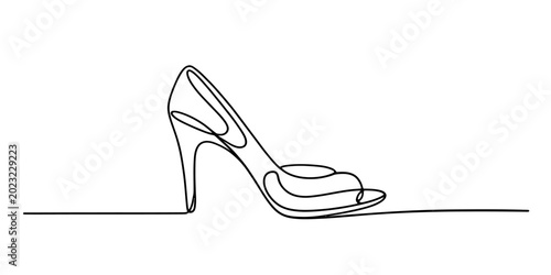Tableau sur toile Elegant high heel shoe drawn with a single continuous black line on a white back