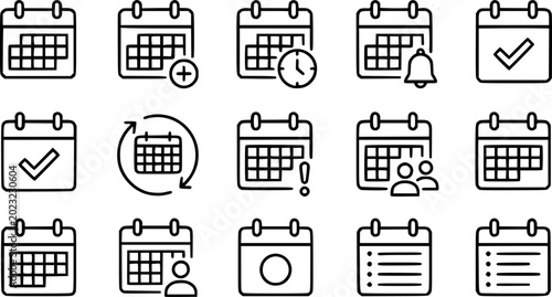 Calendar and Schedule Management Icon Set featuring Appointment Reminder Event Planner Checklist and Deadline Concepts