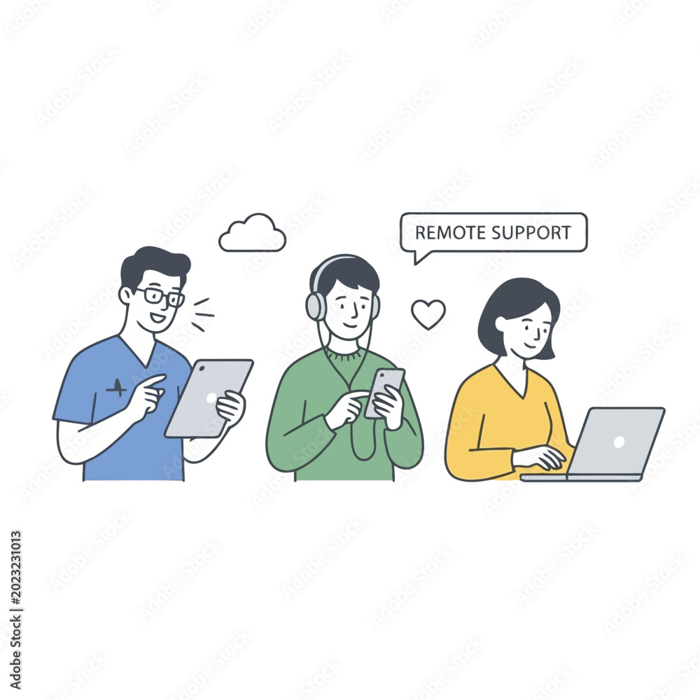Fototapeta premium Remote support and online healthcare assistance with digital devices.