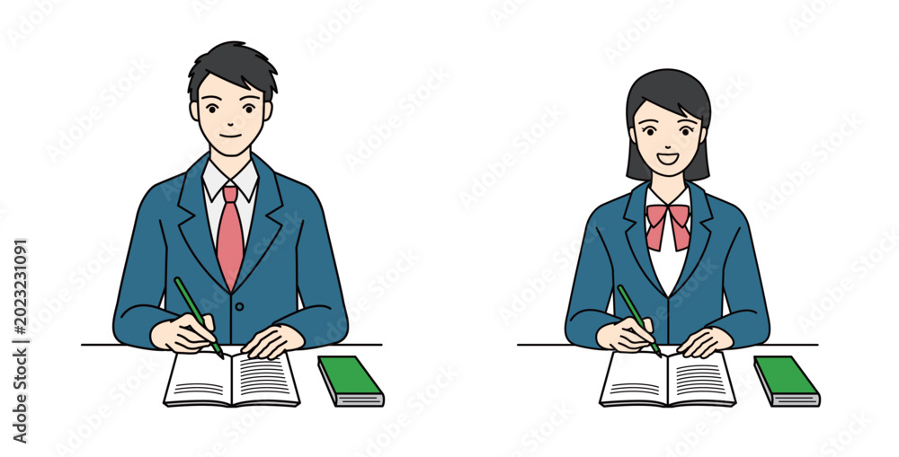 Fototapeta premium Smiling high school boy and girl students wearing headsets and typing on keyboards for online communicationb