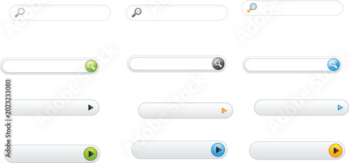 UI buttons, web interface elements, navigation icons, colorful graphics