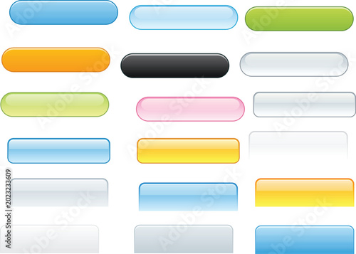 Colorful button icons, web interface elements, rounded rectangle shapes, UI buttons